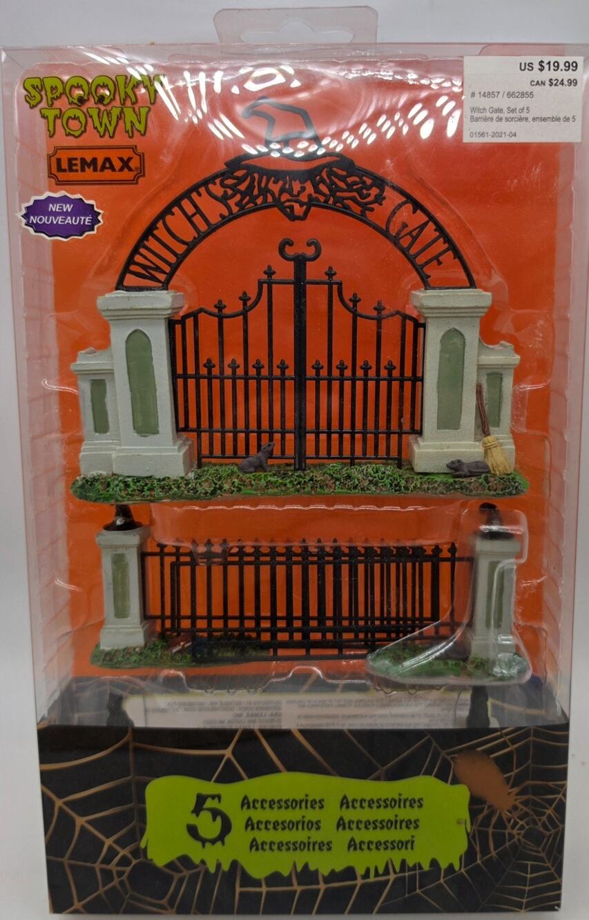 Lemax Spooky Town Witch Gate Fence Set 5 Halloween 14857 New Sealed